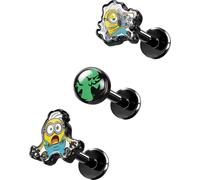 OUFER 3PCS Minions Helix Piercing Jewelry, 16G 6mm Black Tragus Earrings | Officially Licensed Movie Jewelry, Ghost & Minions Design, 316L Stainless Steel, Extended Internally Threaded