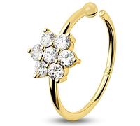 OUFER 9ct Oro Piercing Nariz Ring Hoop 20G 0.8mm Solid Nostril Earring 2mm CZ cartílago Pendiente Anillo Helix Hoop Tragus Trago Rook Cartilage Joyas Mujer Gift 8 mm, 8 mm, Metal