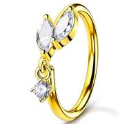 OUFER - Anillo de nariz de 20 g trenzado de acero quirúrgico 316L, piercing para nariz con CZ Marquesa, anillo de Narina hoja de 8 mm para cartílago, helix y daith, 20G8mm, Acero inoxidable, Circonia