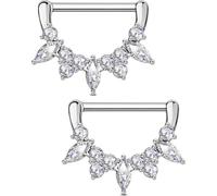 OUFER Body Piercing 14G 316L Stainless Steel Nipple Piercing Bars Clicker Nipple Rings Barbells Jewellery Shield 14MM 2PCS Piercing Jewelry Sets for Women
