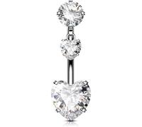 OUFER Body Piercing 14G Belly Button Bars Titanium Navel Piercing Jewellery Heart Dangling Belly Button Piercing Jewelry For Women Internally Curved Barbell Navel Bar Rings 10/12/14/16mm