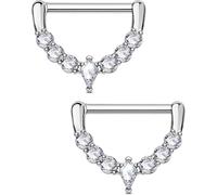 OUFER Body Piercing 14G Nipple Piercing Jewelry Bars Rings 14MM 316L Stainless Steel Shield Clicker Nipple Jewellery Barbell for Women 2pcs Set