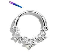 OUFER Body Piercing 16G 316L Stainless Steel Hinged Segment Ring, Heart/Star CZ Septum Clicker 8mm/10mm Cartilage Earring for Helix Tragus Nose Piercing