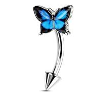 OUFER Body Piercing 16G Butterfly Eyebrow Piercing Jewellery 316L Stainless Steel Curved Barbell 8mm Blue Hypoallergenic Rook Earring for Fresh Healed Piercings Women Men