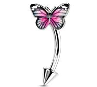 OUFER Body Piercing 16G Butterfly Eyebrow Piercing Jewellery 316L Stainless Steel Curved Barbell 8mm Pink Hypoallergenic Rook Earring for Fresh Healed Piercings Women Men