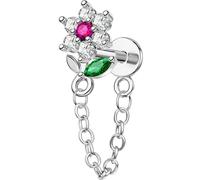 OUFER Body Piercing 16G Flower Chain Labret Stud 316L Stainless Steel Push-In Lip Piercing 6mm Steel CZ Dangle for Lip Helix Tragus Hypoallergenic for Fresh Healing Piercings