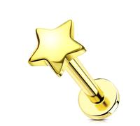 OUFER Body Piercing 16G Helix Piercing Jewellery 14K Solid Gold Lip Stud Bar Threadless Flat Back Labret Earrings Push in Conch Tragus Jewelry 8mm Heart Star Lip Piercing Studs