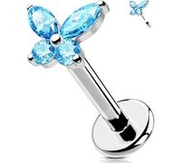 OUFER Body Piercing 16G Surgical Steel Cartilage Earring Threadless Helix Stud Lip Labret Aqua CZ Tragus Conch Lobe Flat Back Piercing Jewellery 6/8/10/12mm