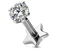 OUFER Body Piercing 16G Titanium 4mm CZ Labret Monroe Lip Ring Tragus Helix Earring 5/6/8/10/12mm Bar Length Labret Piercing Jewelry Threadless Push in Flat Back Earring