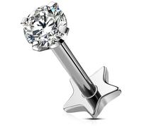 OUFER Body Piercing 16G Titanium 4mm CZ Labret Monroe Lip Ring Tragus Helix Earring 5/6/8/10/12mm Bar Length Labret Piercing Jewelry Threadless Push in Flat Back Earring