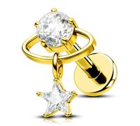 OUFER Body Piercing 16G Titanium Cartilage Earring Lip Stud Planet CZ with Star Dangle Internally Threaded Tragus Helix Labret Piercing Jewelry for Daily Party