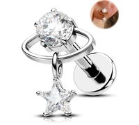 OUFER Body Piercing 16G Titanium Cartilage Earring Lip Stud Planet CZ with Star Dangle Internally Threaded Tragus Helix Labret Piercing Jewelry for Daily Party