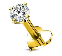 OUFER Body Piercing 16G Titanium Helix Earrings Threadless Lip Piercings Push-in Clear CZ Gold Heart Labret Jewelry Bar 1.2mm 5/6/8/10/12mm Tragus Conch Labret Cartilage Flat Back Stud