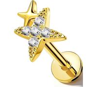 OUFER Body Piercing 18G 316L Stainless Steel Star Cartilage Earring Internally Threaded Tragus Stud with CZ 6mm Labret Nose Ring for Helix Conch Lip Piercing