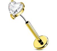 OUFER Body Piercing 18G Helix Earring 6/8mm Cartilage Earring Lip Stud 316L Stainless Steel Helix Stud Heart Threadless Clear CZ Flat Back Earring Helix Labret Bar For Women