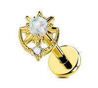 OUFER Body Piercing 18G Labret Stud Titanium Push-in Lip Piercing Jewelry 6mm gold Opal CZ Helix Tragus Earring for Fresh Healed Piercings