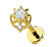 OUFER Body Piercing 18G Labret Stud Titanium Push-in Lip Piercing Jewelry 8mm gold Opal CZ Helix Tragus Earring for Fresh Healed Piercings