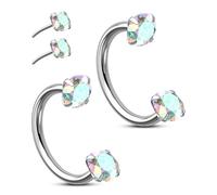 OUFER Body Piercing 2 anillos de nariz de herradura de acero quirúrgico 316L, 20 g, sin rosca, para mujeres y hombres, con circonita cúbica, para tabique, labio, ceja, hélice, daith, oreja, joyería de