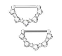 OUFER Body Piercing 2PCS 14G Nipple Piercing Jewellery Bars Titanium Clicker Nipple Barbells Rings Jewelry Clear CZ 14MM Body Piercing Jewellery Women Men