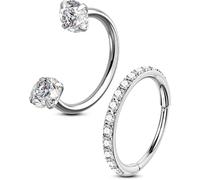 OUFER Body Piercing 2pcs 316L Stainless Steel Nose Ring Hoops 20G Threadless Horseshoe Nose Nostril Piercings Jewellery Sets Hinged Segment Helix Septum Lip Eyebrow Rook Daith Earrings 7/8mm