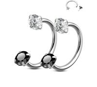 OUFER Body Piercing 2PCS 316L Surgical Steel Horseshoe Nose Rings Hoops 20G Push Pin Threadless Nose Rings For Women Men CZ Horseshoe Septum Lip Eyebrow Helix Daith Ear Piercing Jewelry 7mm/8mm