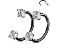OUFER Body Piercing 2PCS 316L Surgical Steel Horseshoe Nose Rings Hoops 20G Push Pin Threadless Nose Rings For Women Men CZ Horseshoe Septum Lip Eyebrow Helix Daith Ear Piercing Jewelry 7mm/8mm