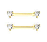 OUFER Body Piercing 2pcs Nipple Bars Internally Titanium 14G Heart CZ Nipple Rings Piercing Jewellery 14mm/16mm Straight Barbell Body Piercing for Women Men