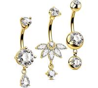OUFER Body Piercing 3PCS Belly Button Bars Dangle Navel Rings 316L Stainless Steel Belly Button Rings Piercing 14G Cute Navel Belly Piercing Jewelry