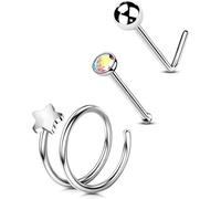 OUFER Body Piercing 3pcs Nose Ring Hoops Piercing Jewelry 316L Stainless Steel 20G L-Shaped Nose Bone Pin Stud Nostril Piercing Jewelry for Women Men