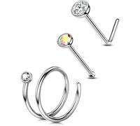 OUFER Body Piercing 3pcs Nose Ring Hoops Piercing Jewelry 316L Stainless Steel 20G L-Shaped Nose Bone Pin Stud Nostril Piercing Jewelry for Women Men
