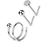 OUFER Body Piercing 3pcs Nose Ring Hoops Piercing Jewelry 316L Stainless Steel 20G L-Shaped Nose Bone Pin Stud Nostril Piercing Jewellery for Women Men