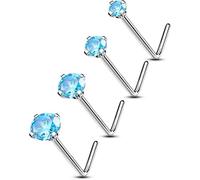 OUFER Body Piercing 4pcs 22G Nose Studs L Shape Women Men 1.5mm 2mm,2.5mm, 3mm CZ Nostril Piercing Jewellery Titanium 0.6mm Thin Nose Bar Piercing Jewelry
