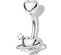 OUFER Body Piercing Belly Bar: 14G 1.6mm Heart Star Belly Button Ring 10mm 316L Surgical Steel Navel Piercing Jewelry Externally Threaded Banana Barbell Navel Bars for Women