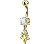 OUFER Body Piercing Belly Bar: 14G 316L Stainless Steel Navel Ring Star Dangle CZ Navel Piercing Jewellery Gold/Silver 1.6mm/10mm Belly BUtton Rings for Beach Party Women