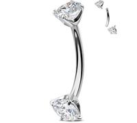 OUFER Body Piercing Belly Bar Titanium Navel Piercing Jewellery Internally Curved Barbell 14G Belly Piercings Navel Bar Clear CZ Belly Button Bars 10/12/14/16mm Belly Button Ring