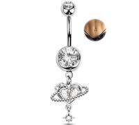 OUFER Body Piercing Belly Bars 14G Heart Saturn Belly Button Ring 316L Stainless Steel 10mm Navel Piercing Pink/Clear CZ Dangle Hypoallergenic Navel Jewellery