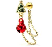 OUFER Body Piercing Christmas 16G 316L Stainless Steel Helix Earring Stud | 1.2MM Threadless Cartilage Earring With Xmas Tree Red Bell Charm Hypoallergenic Helix Conch Christmas Party Holiday Gift