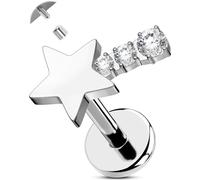 OUFER Body Piercing Helix Earring: 16G Titanium Star CZ Labret Piercing Jewelry Internally Threaded 6mm Bar Gold/Silver Cartilage Tragus Lip Piercings for Women