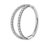 OUFER Body Piercing Helix Earrings Hoop Double Line Clear CZ Paved Septum Ring Cartilage Earrings 16G 316L Stainless Steel Daith Earring Helix Piercing Jewellery