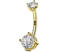 OUFER Body Piercing Internally Belly Bars 14G Navel Bars Clear CZ Belly Button Bars Solid Gold Navel Piercing Jewellery Belly Button Piercing Navel Bar