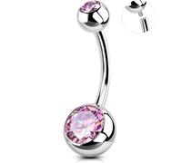 OUFER Body Piercing Internally Belly Bars 316L Stainless Steel Belly Button Bars 10/12/14/16mm Navel Bar 14G Belly Button Ring Pink CZ Navel Piercings Jewellery Belly Piercings