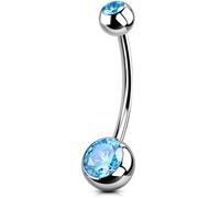 OUFER Body Piercing Internally Belly Button Bars 10/12/14/16mm Titanium Navel Bars Piercing 14G/1.6MM Navel Piercing Aqua CZ Belly Bars Ring Piercing Jewellery