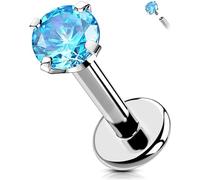 OUFER Body Piercing Internally Helix Piercings Titanium Labret Monroe Lip Stud 16G Tragus Earring Piercing 6/8/10/12mm Aqua CZ Labret Lip Conch Bars Jewellery