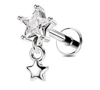 OUFER Body Piercing Labret Earring Internally 316L Stainless Steel Dangle Cartilage Stud 16G(1.2mm) 6mm Heart/Star CZ Labret Stud Gold/Silver Labret Helix Tragus Lip Nose Piercing Jewelry