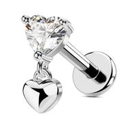 OUFER Body Piercing Labret Earring Internally 316L Stainless Steel Dangle Cartilage Stud 16G(1.2mm) 6mm Heart/Star CZ Labret Stud Gold/Silver Labret Helix Tragus Lip Nose Piercing Jewelry