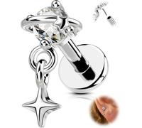 OUFER Body Piercing Labret Stud: 316L Stainless Steel Helix Tragus Lip Piercing Jewelry 16G(1.2mm) 6mm Planet Star CZ Dangle Cartilage Earring