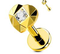 OUFER Body Piercing Labret Studs: G23 Titanium Heart 16G 1.2mm Internally Threaded Lip Piercing Jewellery 6mm Bar Gold Silver CZ Medusa Tragus Helix Cartilage Earrings for Women