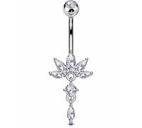 OUFER Body Piercing Navel Bar: 316L Stainless Steel Belly Button Ring 14G(1.6mm) 10mm Flower Dangle CZ Navel Piercing Belly Button Bar Jewellery for Women Daily/Party Wear