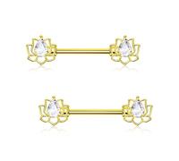 OUFER Body Piercing Nipple Barbell 316L Stainless Steel 14G(1.6mm) 14mm Wear Length Lotus CZ Nipple Piercing Bar Ring Gold/Silver Body Jewelry for Women Men