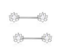 OUFER Body Piercing Nipple Barbell 316L Stainless Steel 14G(1.6mm) 14mm Wear Length Lotus CZ Nipple Piercing Bar Ring Gold/Silver Body Jewelry for Women Men